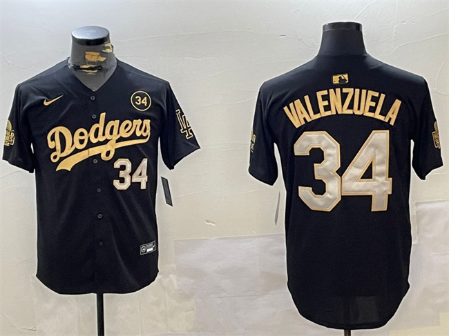 Men's Los Angeles Dodgers #34 Toro Valenzuela Black/Gold 2024 World Series With No. 34 Patch Limited Stitched Baseball Jersey Men's Los Angeles Dodgers #34 Toro Valenzuela Black/Gold 2024 World Series With No. 34 Patch Limited Stitched Baseball Jersey